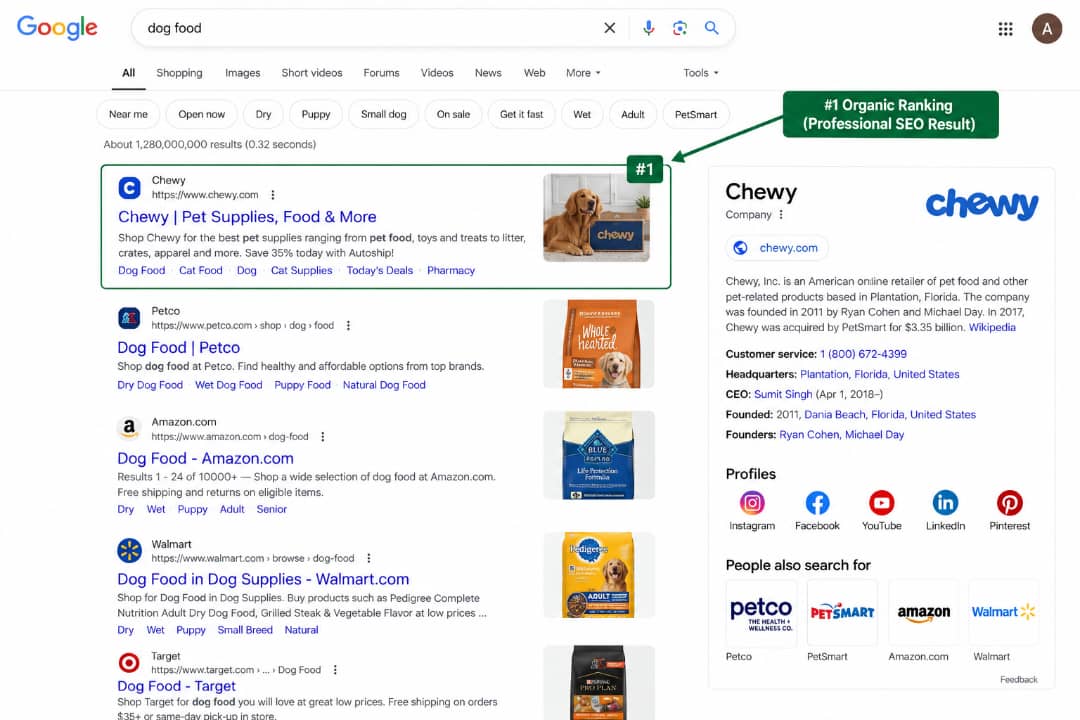 Top organic search placement
